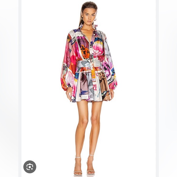Zimmermann Dresses & Skirts - Zimmermann Wavelength Long Sleeve Mini Dress Color: Pink Poster Print